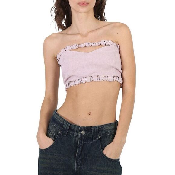 Ganni Women's Light Lilac Hemp Lined Tube Strapless Cropped Top Size 40 NWOT - Picture 1 of 14